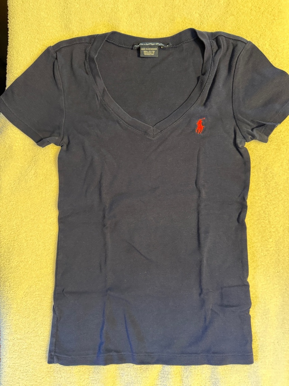 Ralph Lauren Sport Navy V-Neck Tee with Red Pony Logo